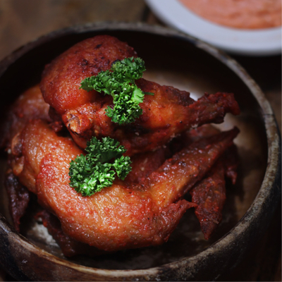 Oven-roasted chicken thighs.